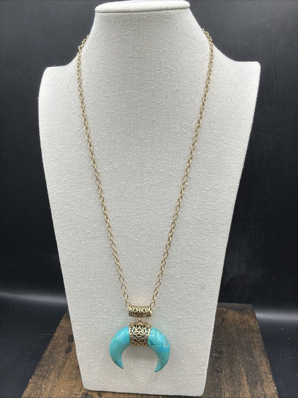 Barse Double Horn Taurus Necklace- Turquoise- Bronze- NWT